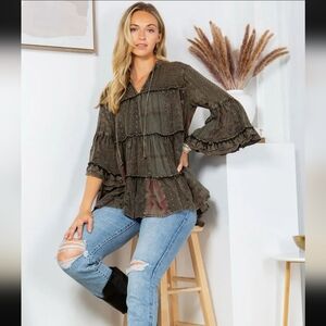 Chic Olive Tiered Blouse